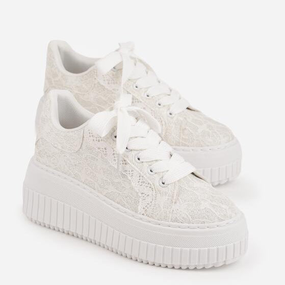 Baskets décorée de paillettes et de dentelle - Beige - taille 39 - vue 16