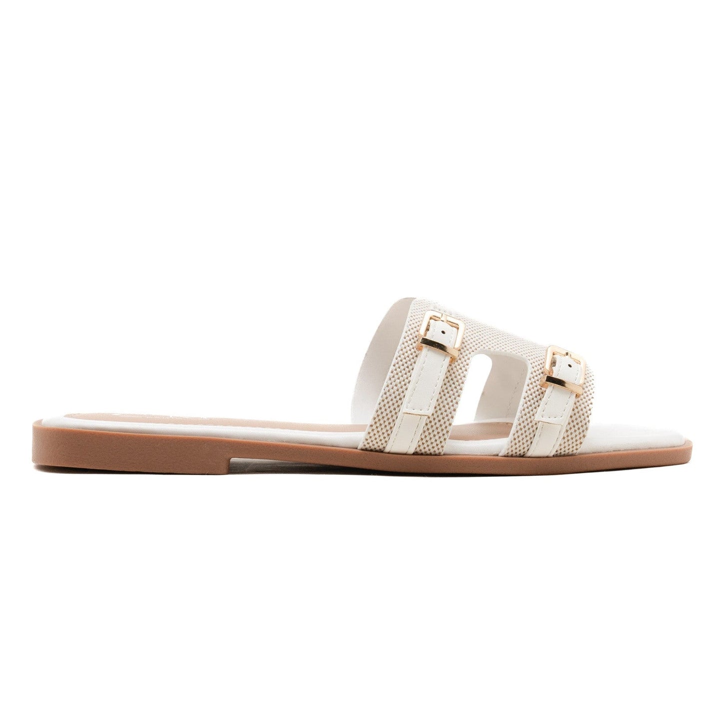 Mulle à empeigne géométrique et boucles décoratives - Camel - taille 41