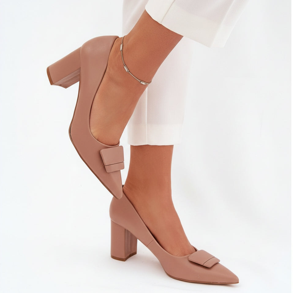 Escarpins à talons hauts de couleur beige avec boucle décorative - Noir - taille 38 - vue 3