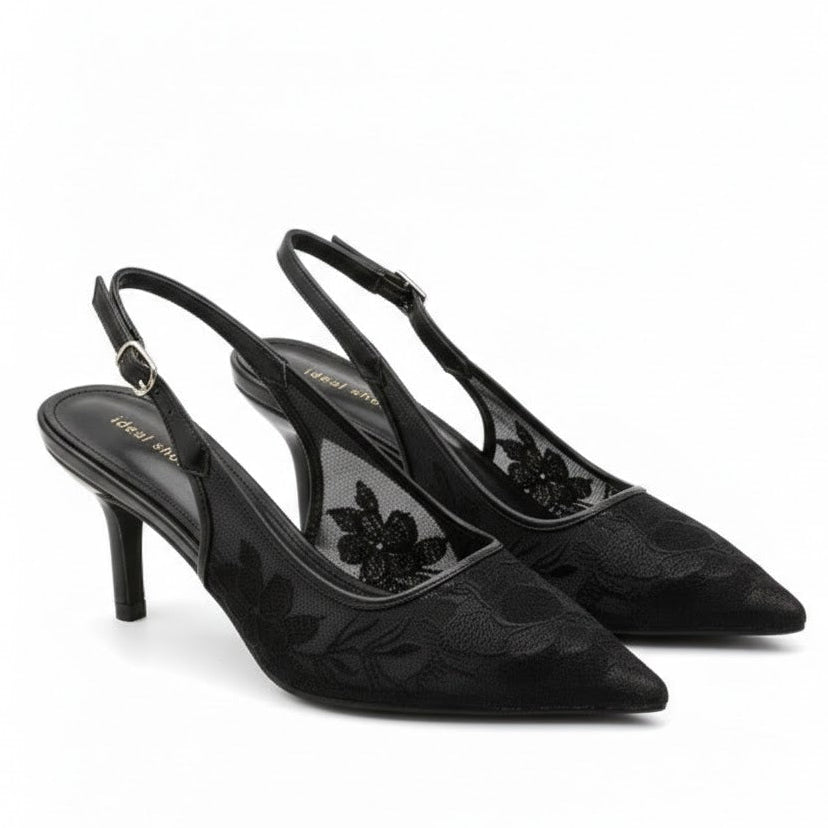 Escarpins Slingback à Broderies Florales – Élégance - Noir - taille 41 - vue 6