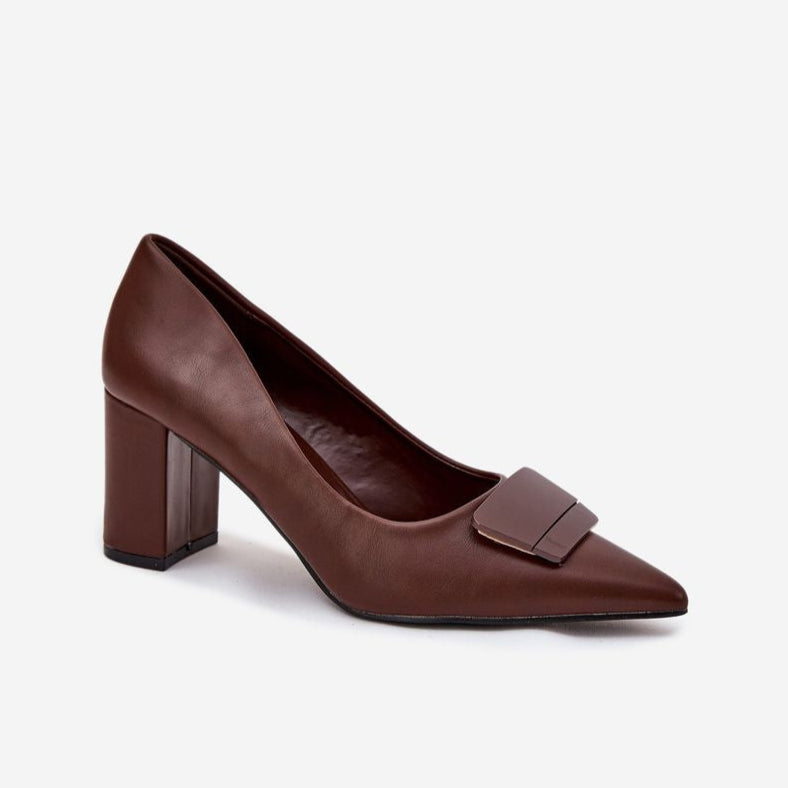 Escarpins à talons hauts de couleur beige avec boucle décorative - Marron - taille 41