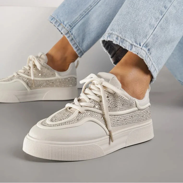 Baskets à semelle épaisse ornées de strass - Beige - taille 38 - vue 9