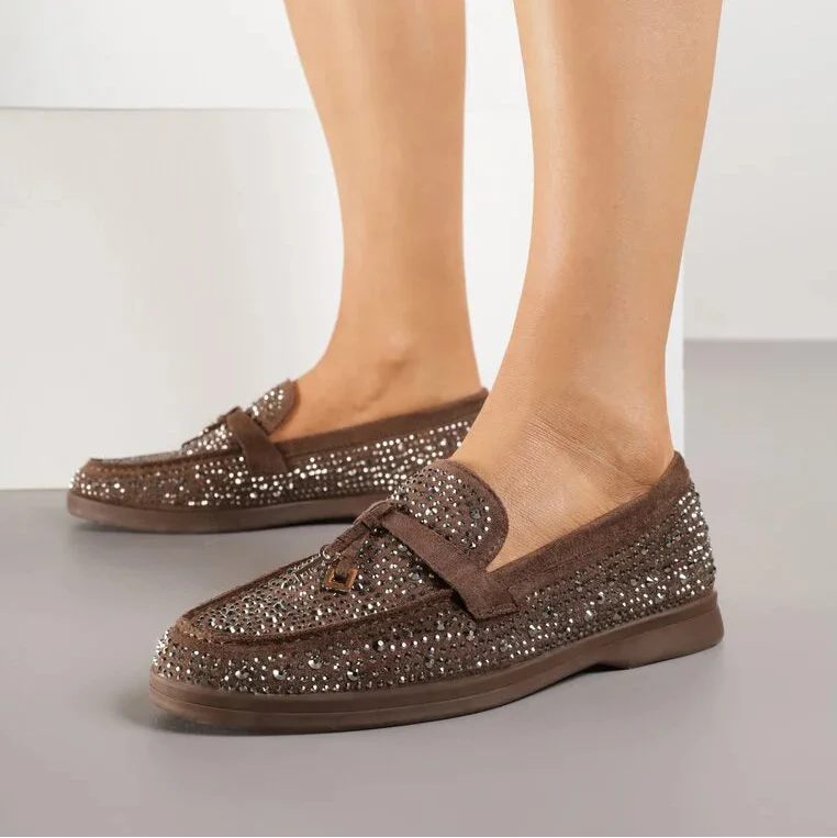 Mocassins ornés de zircons - Marron - taille 37 - vue 8