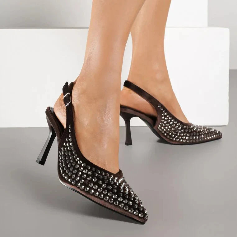 Escarpins à bride arrière avec zircons - Noir - taille 41 - vue 6