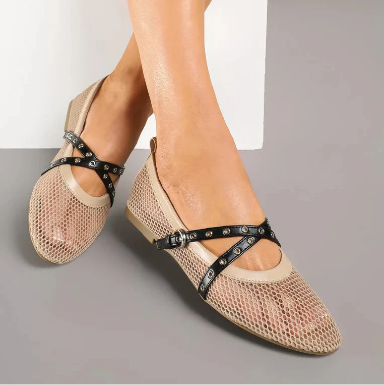 Ballerines en maille avec brides - Beige - taille 38 - vue 9