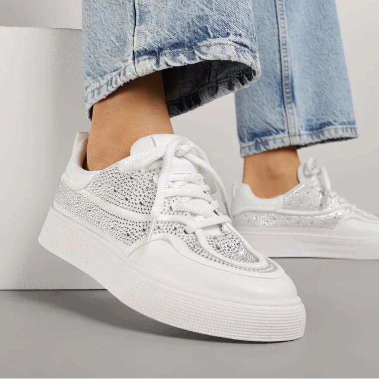 Baskets à semelle épaisse ornées de strass - Blanc - taille 38 - vue 15