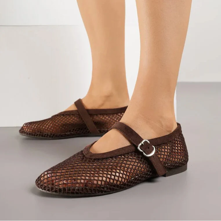 Ballerines en résille avec bride - Marron - taille 41 - vue 18