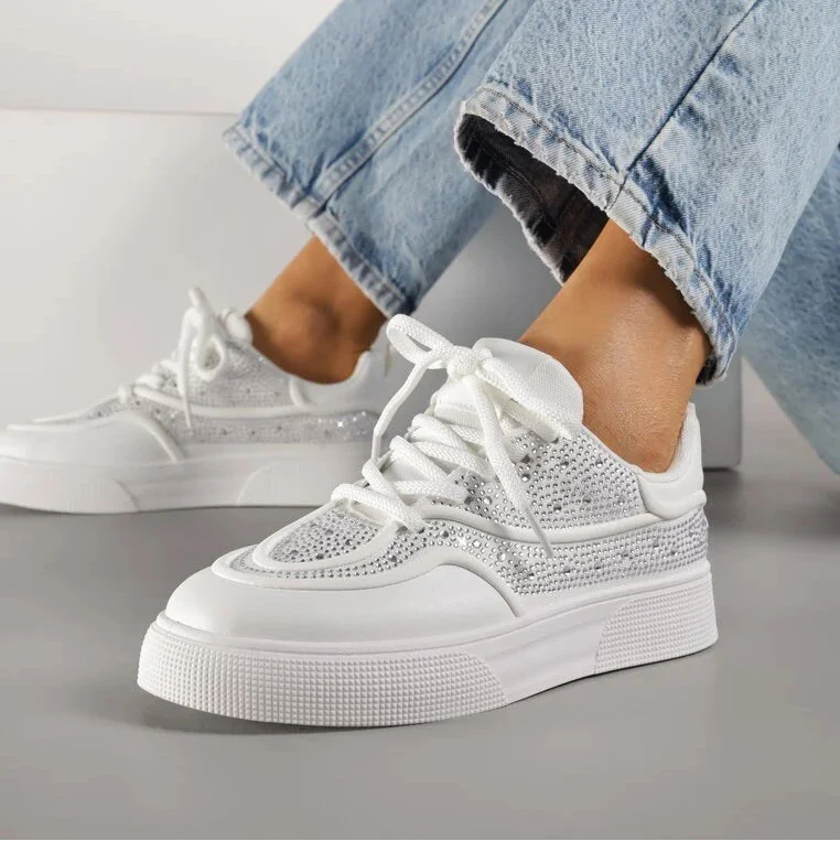 Baskets à semelle épaisse ornées de strass - Blanc - taille 37 - vue 14
