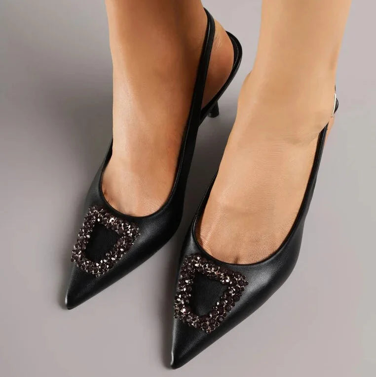 Escarpin à talons hauts avec boucle en zircon cubique en forme d'étoile - Beige - taille 38 - vue 15