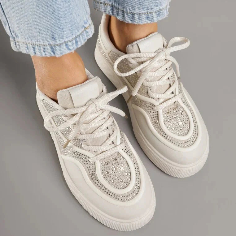 Baskets à semelle épaisse ornées de strass - Beige - taille 37 - vue 8