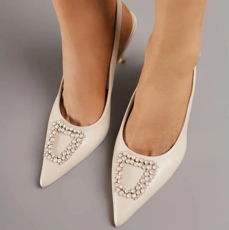 Escarpin à talons hauts avec boucle en zircon cubique en forme d'étoile - Marron - taille 41 - vue 12