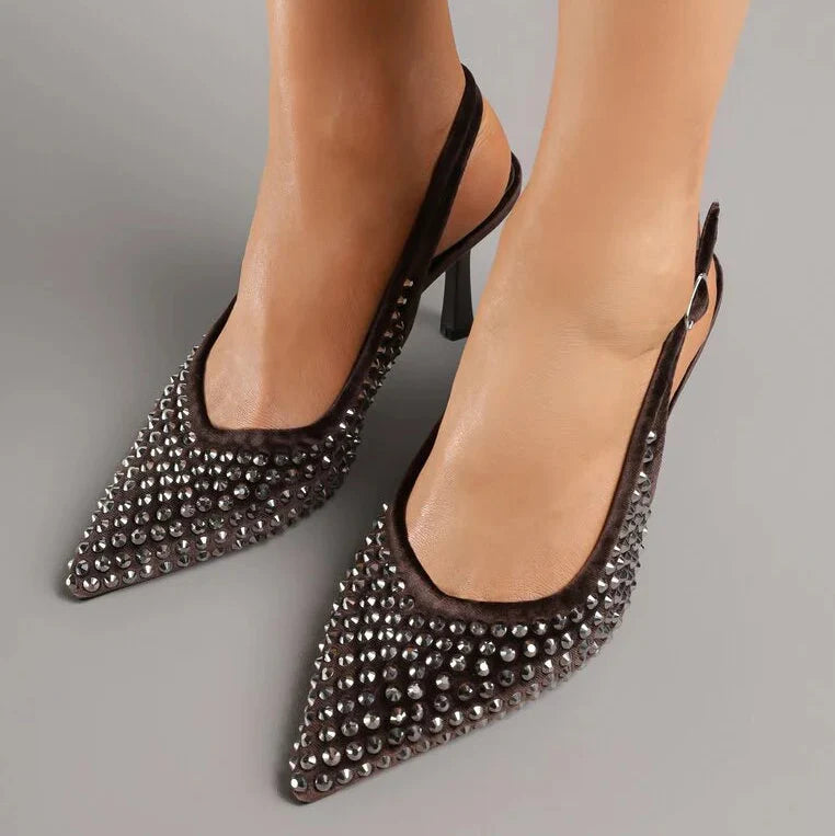 Escarpins à bride arrière avec zircons - Brown - taille 36 - vue 7