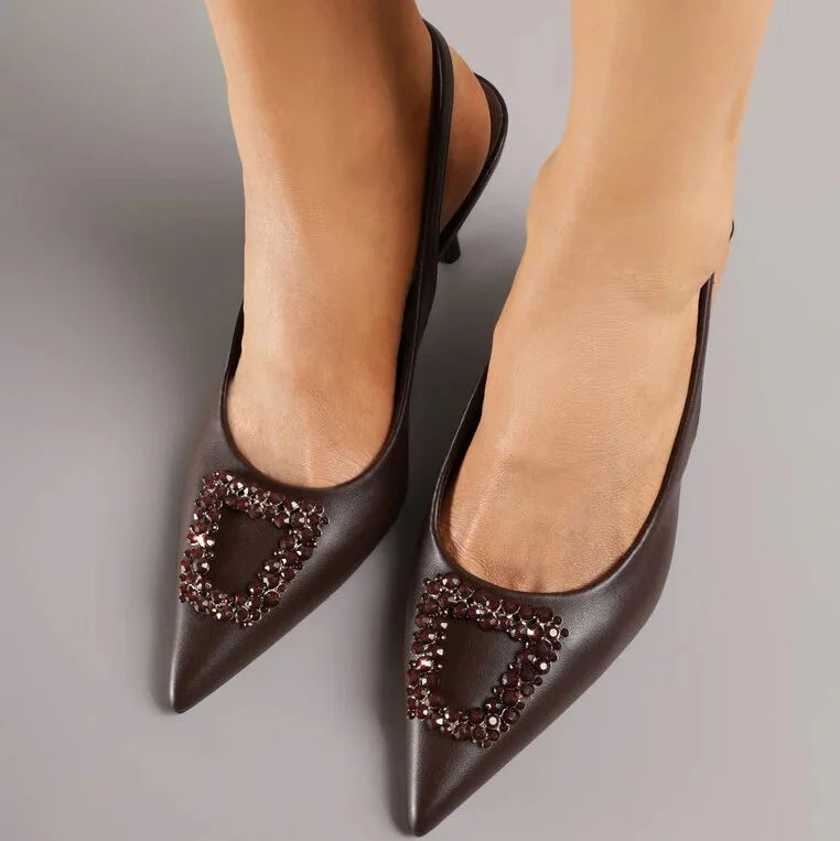 Escarpin à talons hauts avec boucle en zircon cubique en forme d'étoile - Marron - taille 38 - vue 9