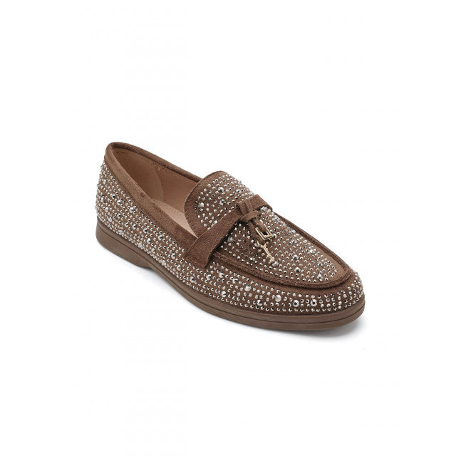Mocassins ornés de zircons - Beige - taille 41