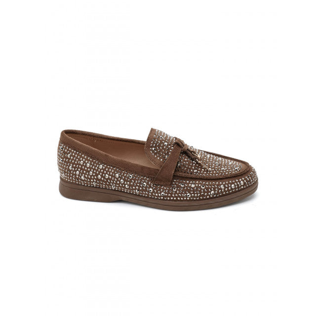 Mocassins ornés de zircons - Beige - taille 41