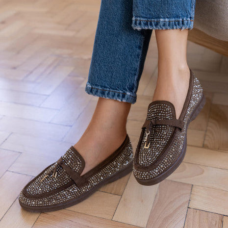 Mocassins ornés de zircons - Marron - taille 39 - vue 10