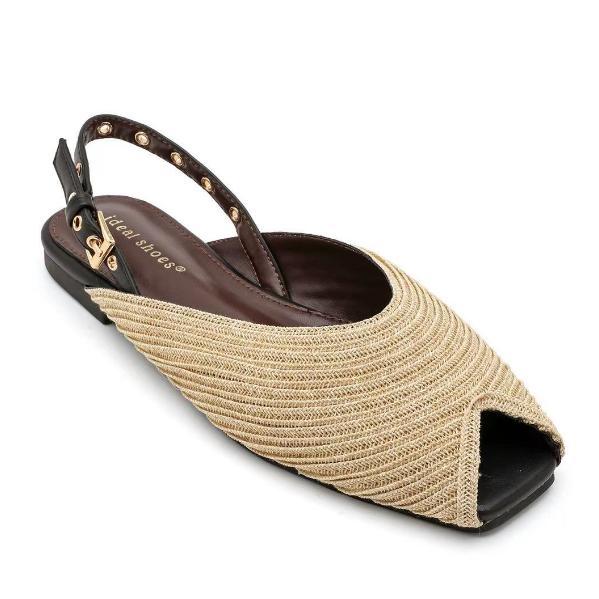 Ballerines ouvertes en raphia tressé - Noir - taille 40 - vue 5
