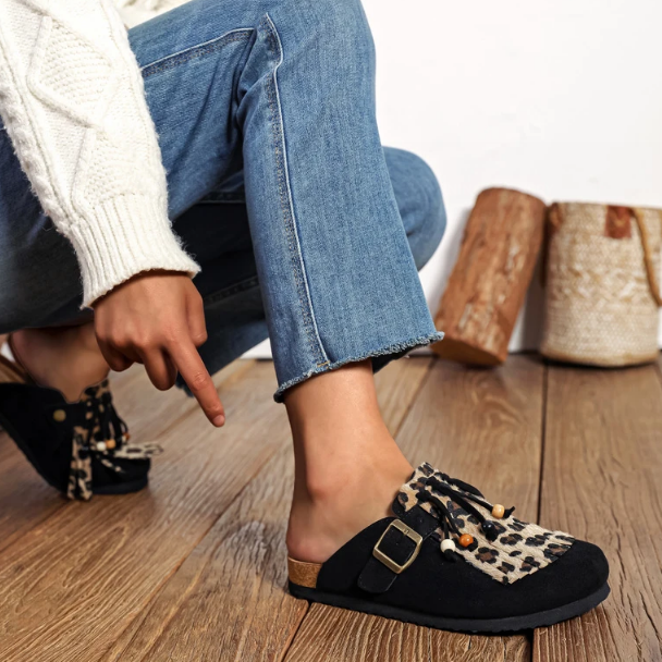 Sabot en textile avec franges et perles - Kaki - taille 41 - vue 12
