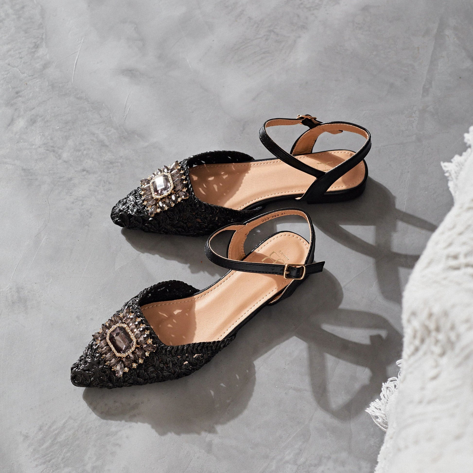 Ballerines Tressées avec Bride et Ornement - Or - taille 40 - vue 11
