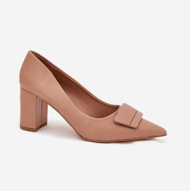 Escarpins à talons hauts de couleur beige avec boucle décorative - Marron - taille 41 - vue 18