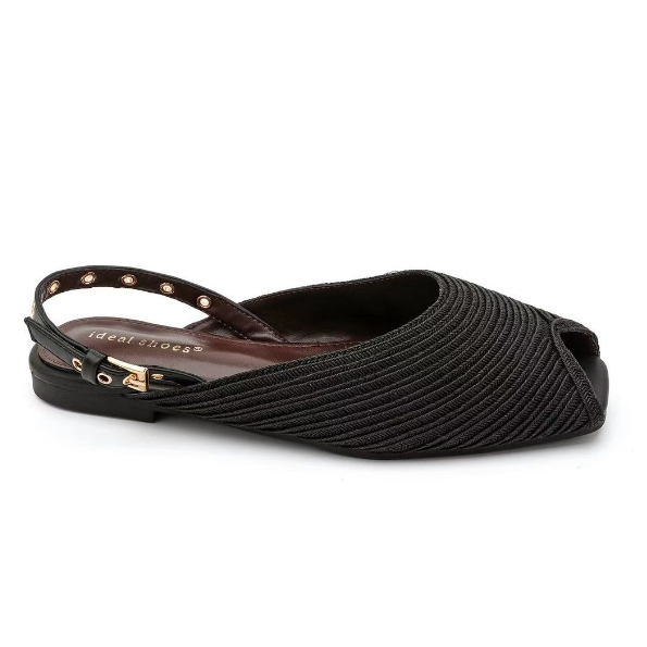 Ballerines ouvertes en raphia tressé - Noir - taille 41 - vue 6