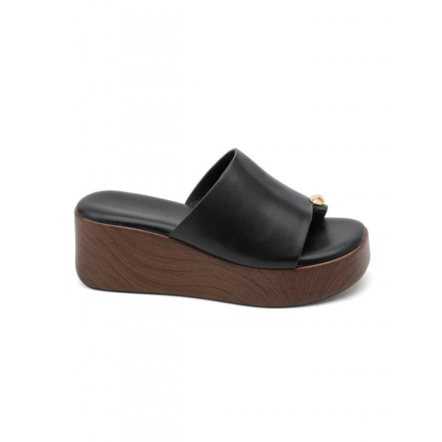 Mule Compensée en Cuir Camel avec Détail Doré - Noir - taille 41 - vue 6