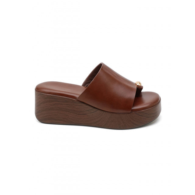 Mule Compensée en Cuir Camel avec Détail Doré - Camel - taille 38 - vue 9