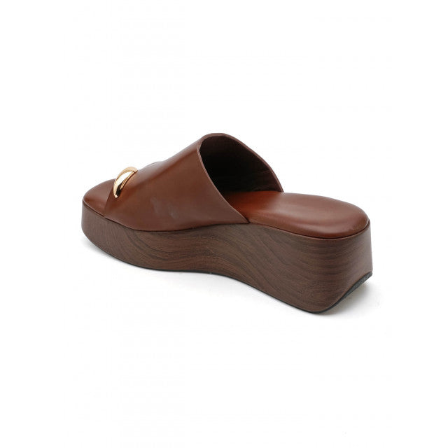 Mule Compensée en Cuir Camel avec Détail Doré - Camel - taille 39 - vue 10