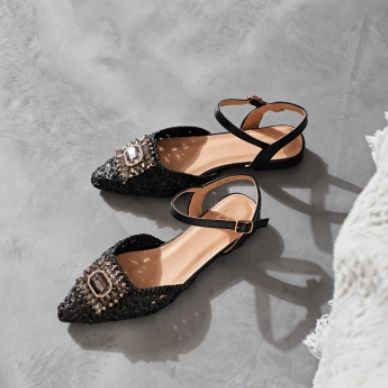 Ballerines Tressées avec Bride et Ornement - Taupe - taille 37 - vue 14