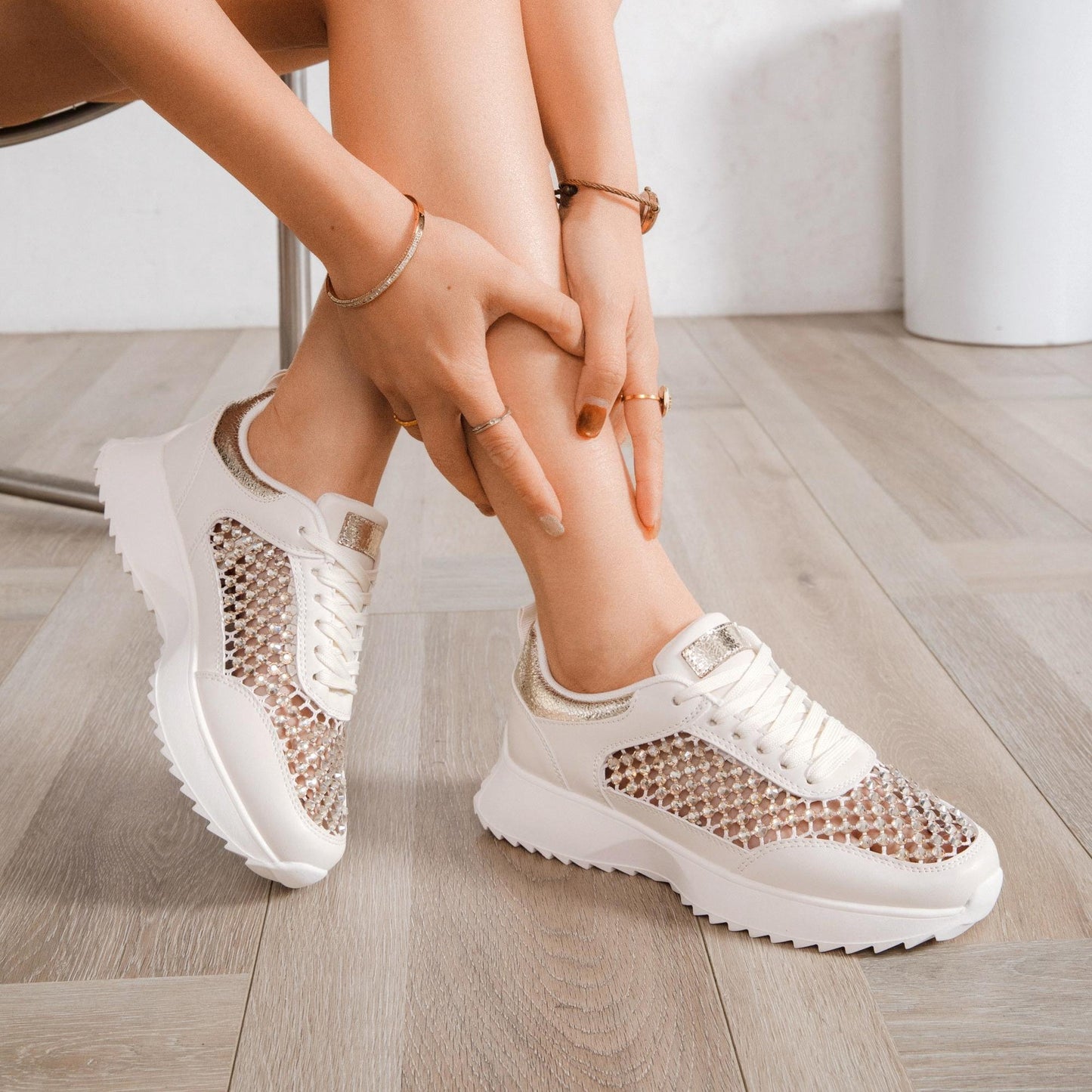 Baskets ajourées à strass - Beige - taille 37 - vue 8