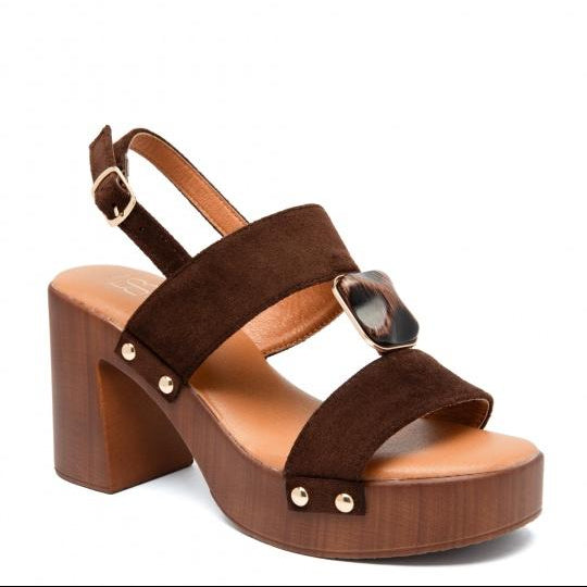 Sandale demi talon avec détail en pierre - Marron - taille 38 - vue 9