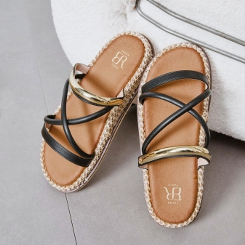 Sandales femme plates à brides fines croisées - Noir - taille 41 - vue 6