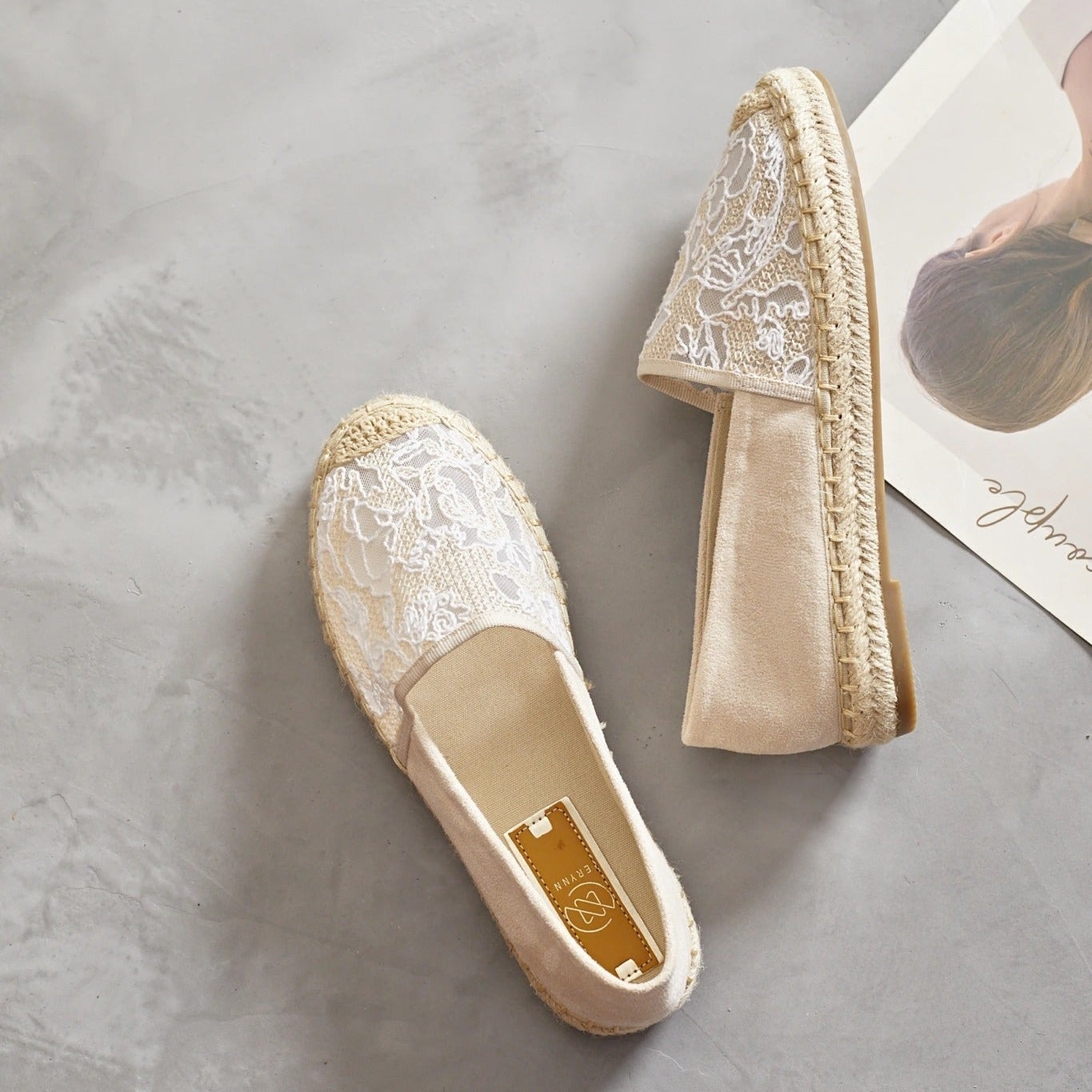 Espadrilles en dentelle - Beige - taille 37 - vue 8