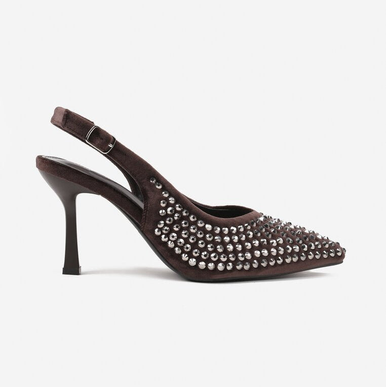 Escarpins à bride arrière avec zircons - Brown - taille 41