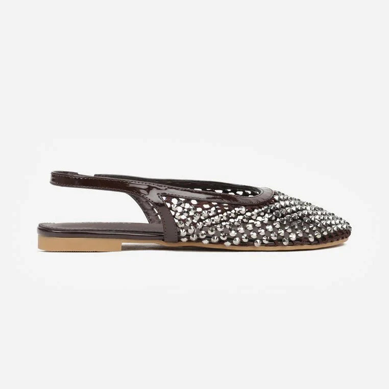 Ballerines ornées de zircons - Marron - taille 38 - vue 15