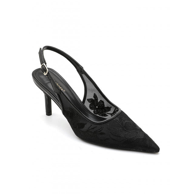 Escarpins Slingback à Broderies Florales – Élégance - Noir - taille 38 - vue 3