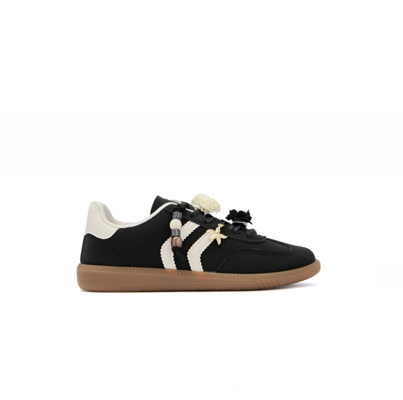 Baskets à empiècement fleurs - Noir - taille 39 - vue 4