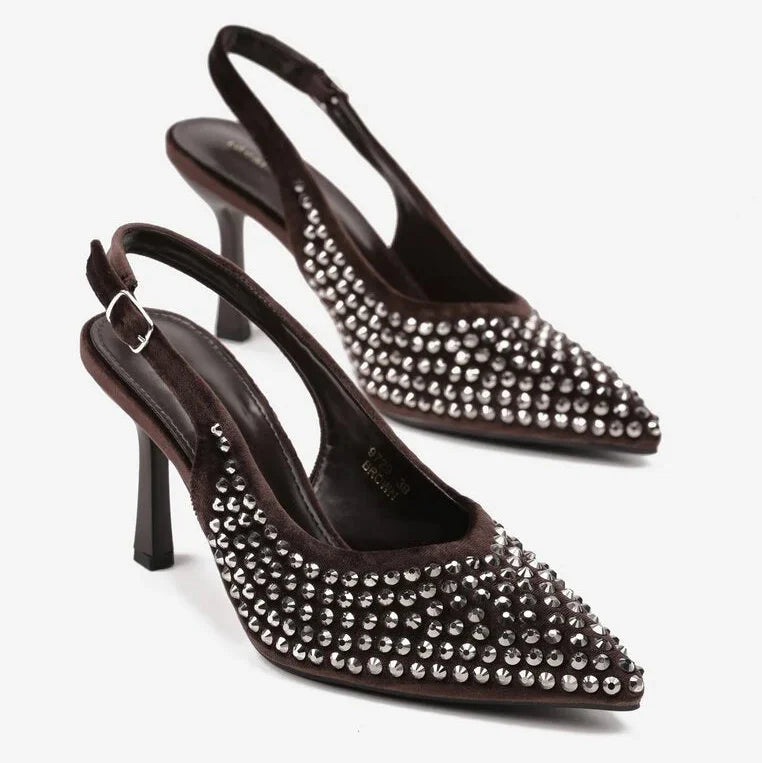 Escarpins à bride arrière avec zircons - Noir - taille 38 - vue 3