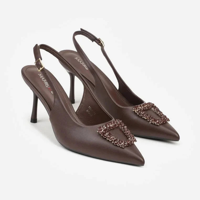 Escarpin à talons hauts avec boucle en zircon cubique en forme d'étoile - Beige - taille 39 - vue 16