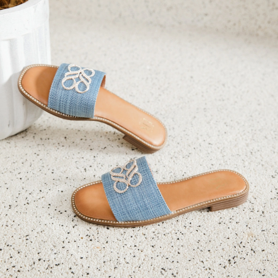Mules plates en jean bleu avec un détail décoratif - Beige - taille 40 - vue 11