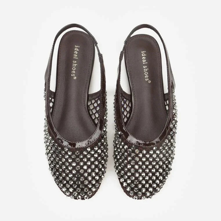 Ballerines ornées de zircons - Marron - taille 37 - vue 14