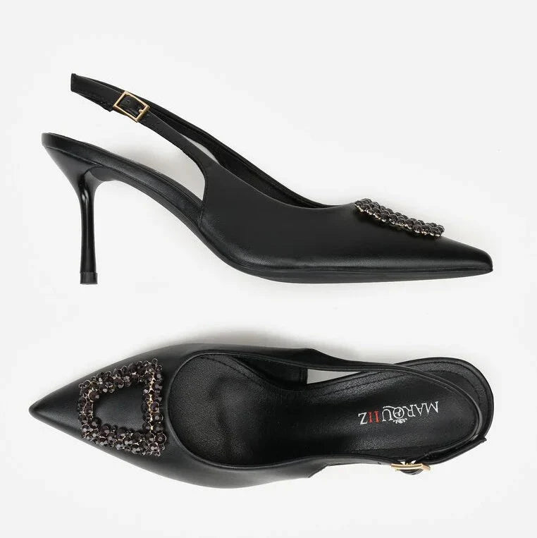 Escarpin à talons hauts avec boucle en zircon cubique en forme d'étoile - Beige - taille 40 - vue 17
