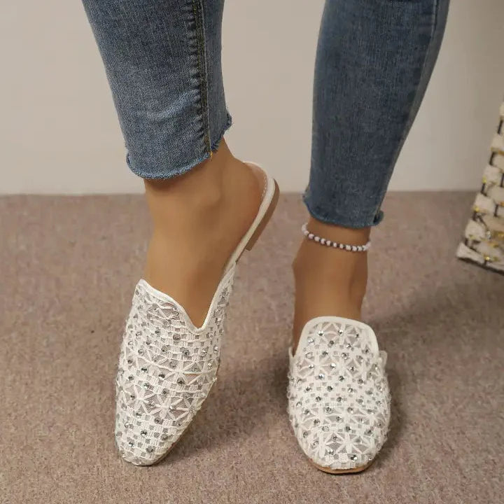 Babouche Plates en Dentelle à Strass - Noir - taille 37 - vue 2