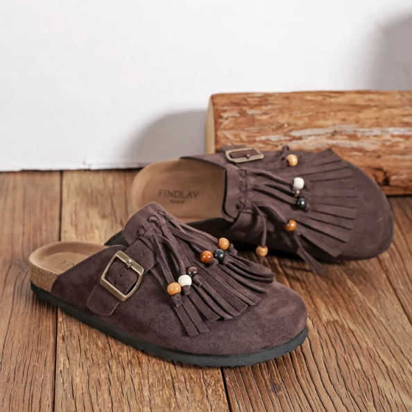 Sabot en textile avec franges et perles - Kaki - taille 40 - vue 11