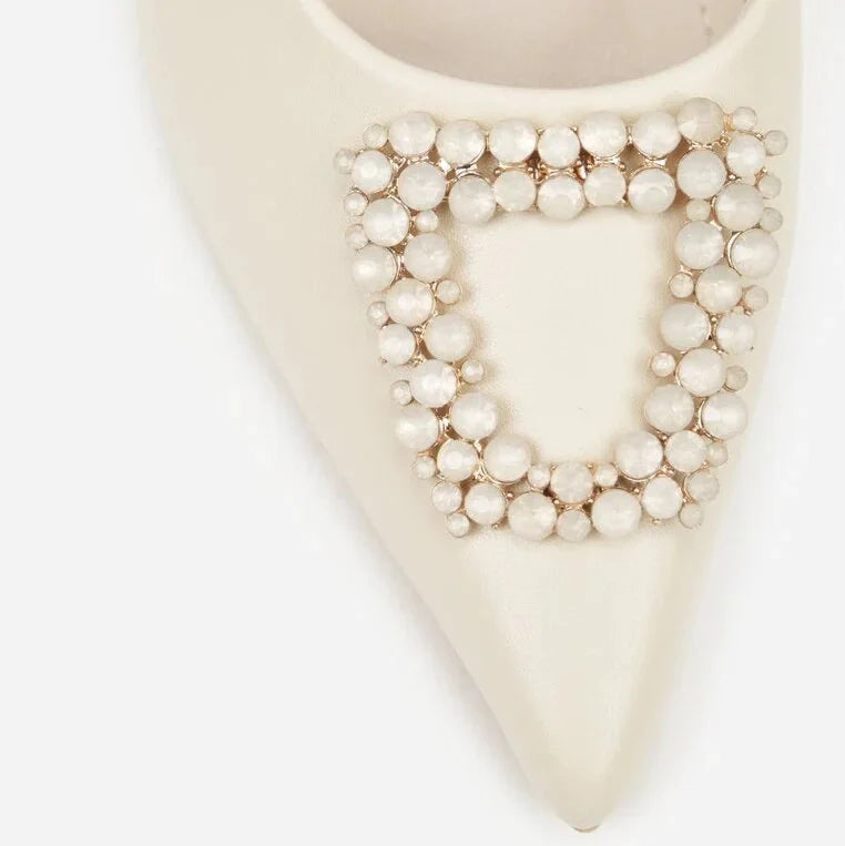 Escarpin à talons hauts avec boucle en zircon cubique en forme d'étoile - Beige - taille 41 - vue 18