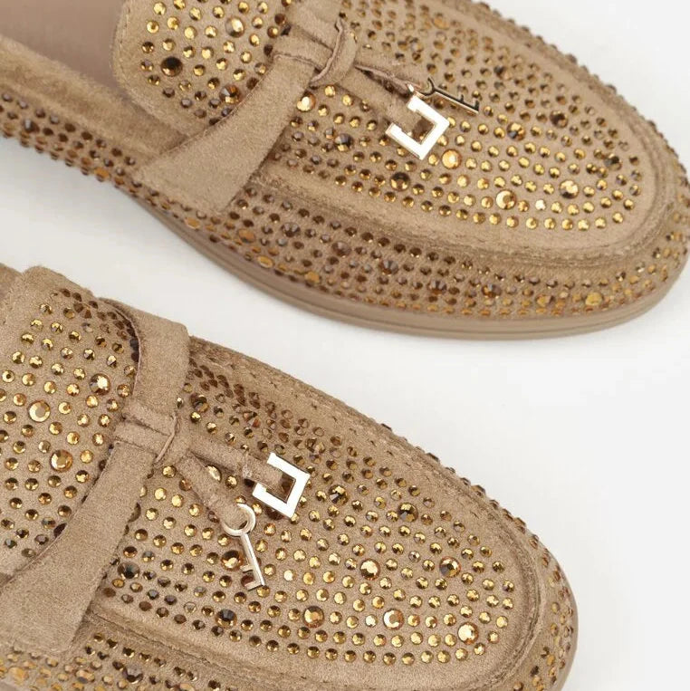 Mocassins ornés de zircons - Kaki - taille 38 - vue 15