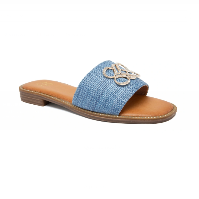 Mules plates en jean bleu avec un détail décoratif - Beige - taille 41 - vue 12
