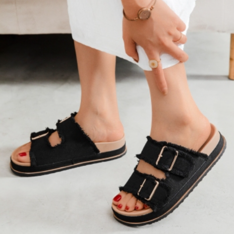 Sandales à doubles brides effilochées - Noir - taille 40 - vue 5