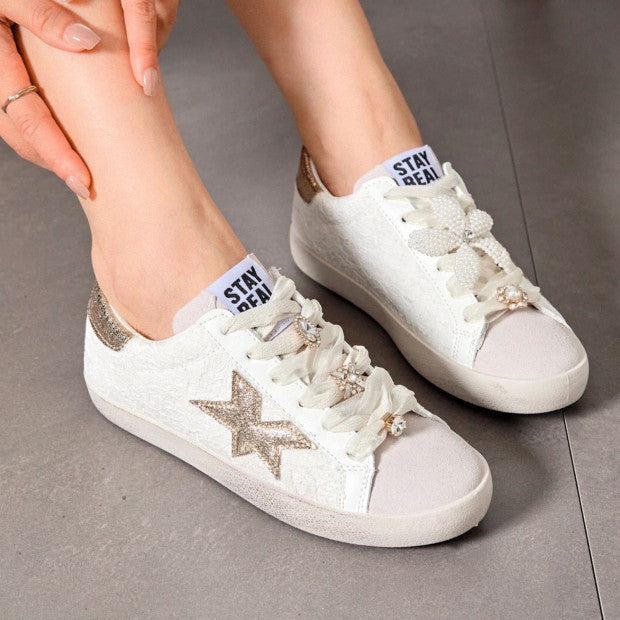 Baskets lacets ruban strassés - Noir - taille 36 - vue 1