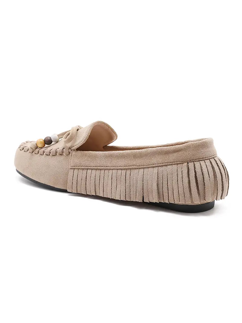 Mocassin à franges et noeud décoratif - Kaki - taille 36 - vue 7